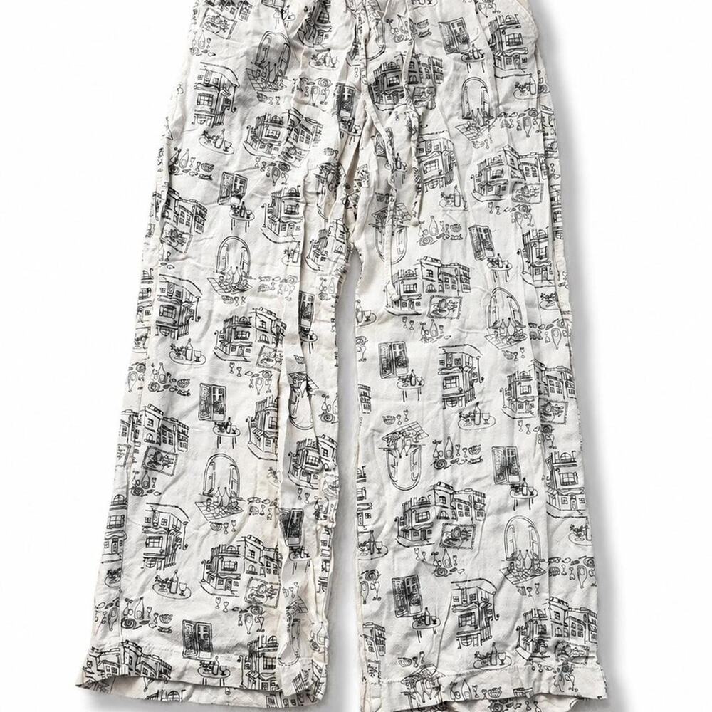 Paris country toile Black & white Y2K wide leg linen pants Women Medium M